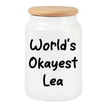 World's okayest Lea - Cookie Jar with Wooden Lid - white - Front