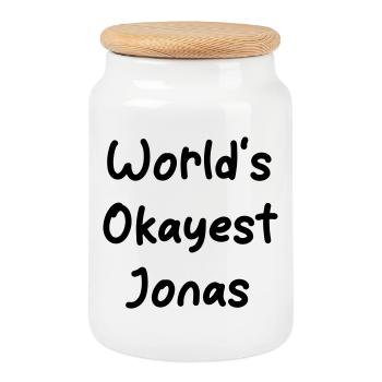 s_okayest_Jonas monde - Boîte à biscuits avec couvercle en bois - blanc - Devant
