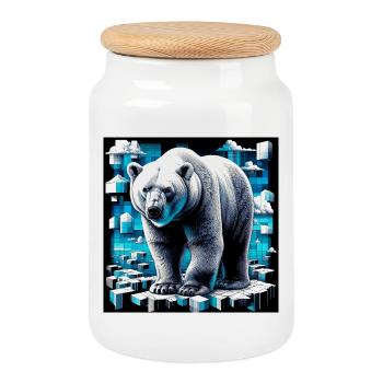 polar bear - Cookie Jar with Wooden Lid - white - Front
