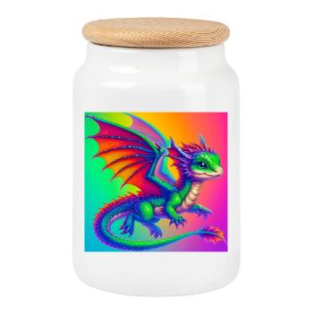 dragon - Cookie Jar with Wooden Lid - white - Front