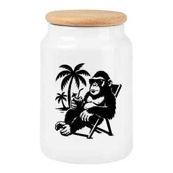 Casual monkey with sunglasses and coconut - Cookie Jar with Wooden Lid - white - Front