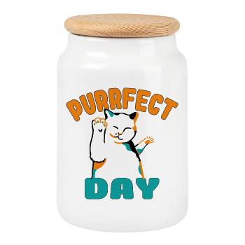 Vibrant Dancer Cat Costume - Cookie Jar with Wooden Lid - white - Front