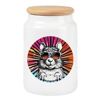 Cooler Hamster mit Sonnenbrille - Keksdose mit Holzdeckel - Weiß - Vorne