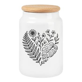 Motif Floral Nature Abstract - Boîte à biscuits avec couvercle en bois - blanc - Devant