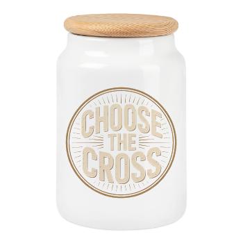 Christlich Choose The Cross Kreuz Botschaft - Keksdose mit Holzdeckel - Weiß - Vorne