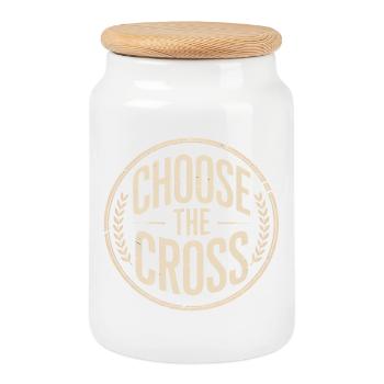 Christian Choose The Cross Faith Cross - Cookie Jar with Wooden Lid - white - Front