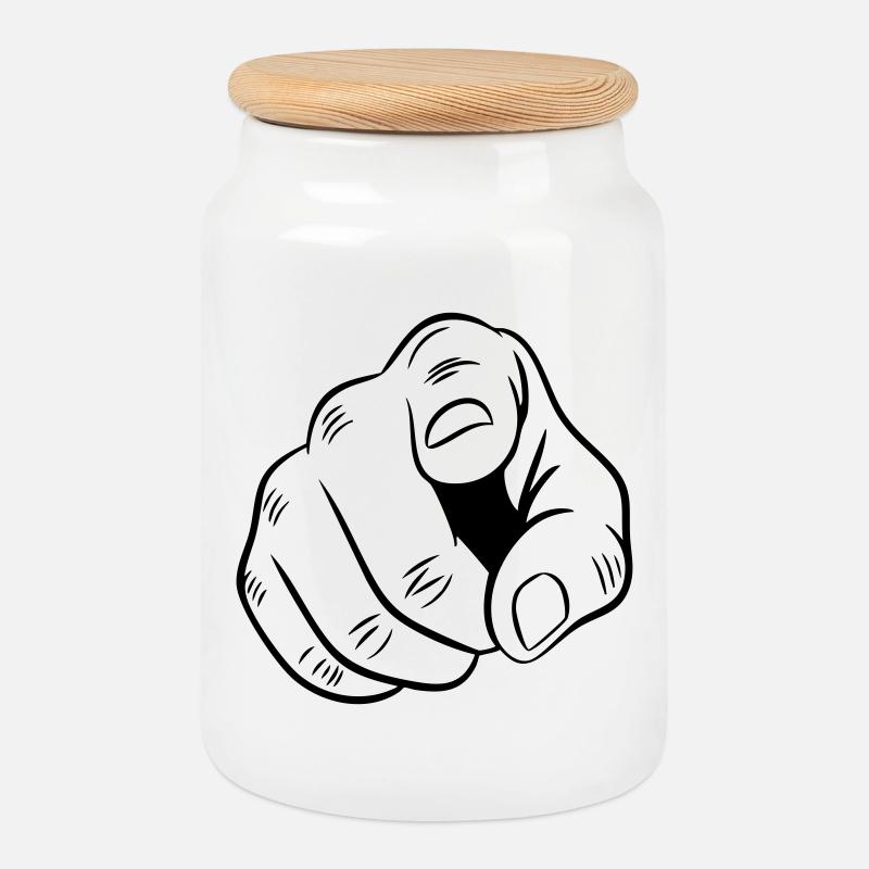 Illustration de main pointée - Boîte à biscuits avec couvercle en bois - blanc