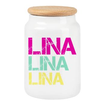 LINA Neon Triptych - Cookie Jar with Wooden Lid - white - Front