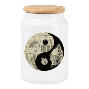 Galactic Yin Yang Space Duel - Cookie Jar with Wooden Lid - white - Front