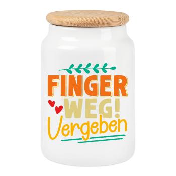 Malle FINGER WEG VERGEBEN Lustiges - Keksdose mit Holzdeckel - Weiß - Vorne
