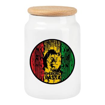 Roue chromatique Rasta Lion - Boîte à biscuits avec couvercle en bois - blanc - Devant