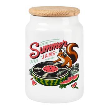 Summer Jams Music - Squirrel with Melon - Cookie Jar with Wooden Lid - white - Front