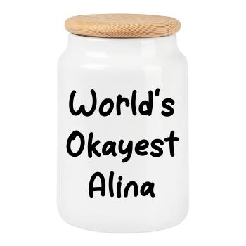 s_Okayest_Alina du monde - Boîte à biscuits avec couvercle en bois - blanc - Devant