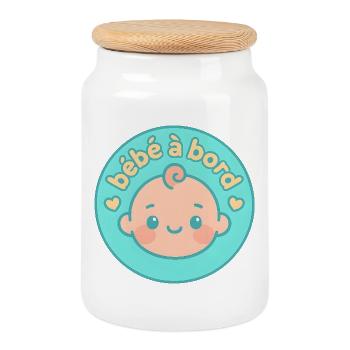 Bébé à bord pastel - Boîte à biscuits avec couvercle en bois - blanc - Devant