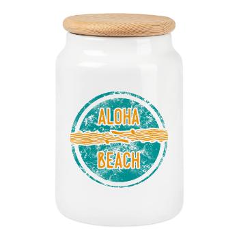 Aloha Beach Vintage Badge - Keksdose mit Holzdeckel - Weiß - Vorne