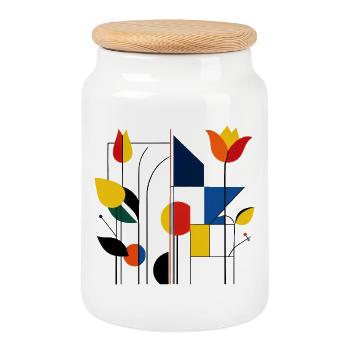 Mosaïque géométrique tulipe - Boîte à biscuits avec couvercle en bois - blanc - Devant
