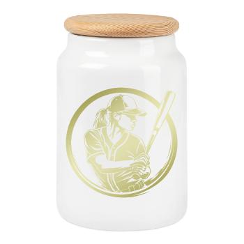 Baseball Silhouette - Keksdose mit Holzdeckel - Weiß - Vorne