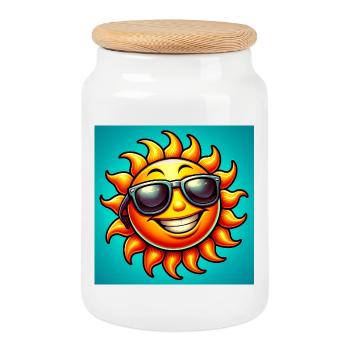 soleil - Boîte à biscuits avec couvercle en bois - blanc - Devant