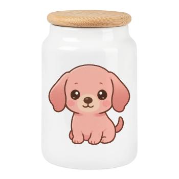 Cute pink dachshund puppy kawaii cartoon - Cookie Jar with Wooden Lid - white - Front