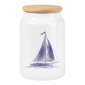 Croquis de voilier – Plan maritime classique - Boîte à biscuits avec couvercle en bois - blanc - Devant