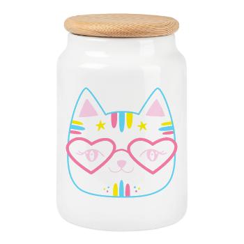 Kawaii Katzengesicht mit Herzbrille Rosa Pink Cute - Keksdose mit Holzdeckel - Weiß - Vorne