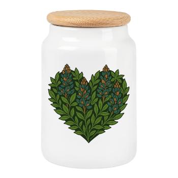 Botanisches Herz Blätter Motiv - Keksdose mit Holzdeckel - Weiß - Vorne