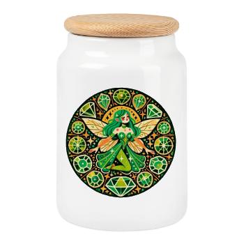 Emerald Fairy Mandala - Cookie Jar with Wooden Lid - white - Front