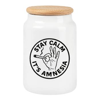 Stay Calm Amnesia weed humour - Cookie Jar with Wooden Lid - white - Front