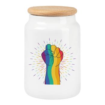 Regenbogenfist der Vielfalt - Keksdose mit Holzdeckel - Weiß - Vorne