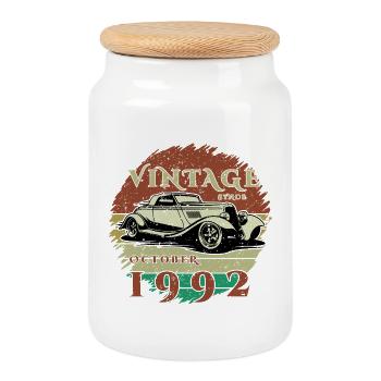 33. Geburtstag - Klassiker - Vintage since 10/1992 - Cookie Jar with Wooden Lid - white - Front