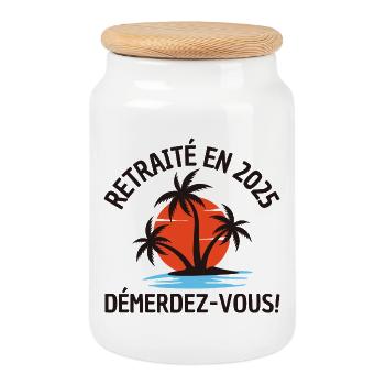 Retraité en 2025–Démerdez vous ! - Boîte à biscuits avec couvercle en bois - blanc - Devant
