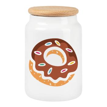 Beignet coloré avec glaçage au chocolat - Boîte à biscuits avec couvercle en bois - blanc - Devant