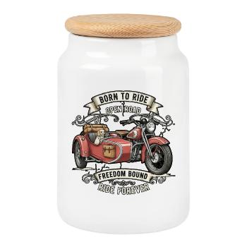 Né pour rouler sur route ouverte Liberté - Boîte à biscuits avec couvercle en bois - blanc - Devant