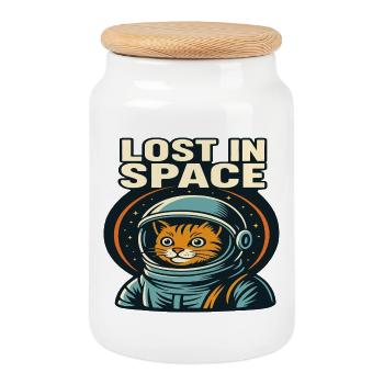 Lost in Space Katzen Astronaut Design - Cookie Jar with Wooden Lid - white - Front