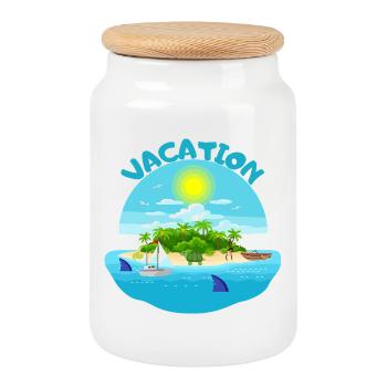 Conception de plage idyllique d’île tropicale - Boîte à biscuits avec couvercle en bois - blanc - Devant