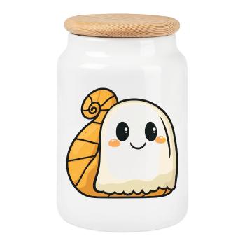 Escargot Halloween fantôme - Boîte à biscuits avec couvercle en bois - blanc - Devant