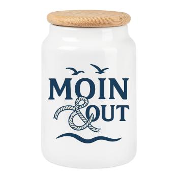 Moin & Out Nautical Logo - Cookie Jar with Wooden Lid - white - Front