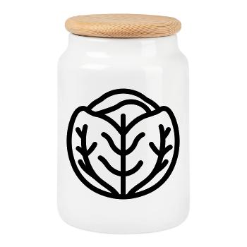 cabbage - Cookie Jar with Wooden Lid - white - Front