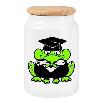 Frosch Schulabschluss Abitur bestanden College süß - Keksdose mit Holzdeckel - Weiß - Vorne
