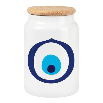 Mediterranes Mystisches Auge - Keksdose mit Holzdeckel - Weiß - Vorne