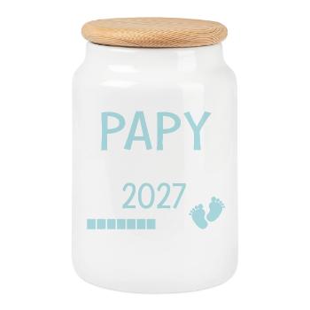 Papy en 2027 Cadeau Futur Papi - Boîte à biscuits avec couvercle en bois - blanc - Devant