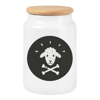 Jolly Roger Pirate Sheep on Black Circle - Cookie Jar with Wooden Lid - white - Front