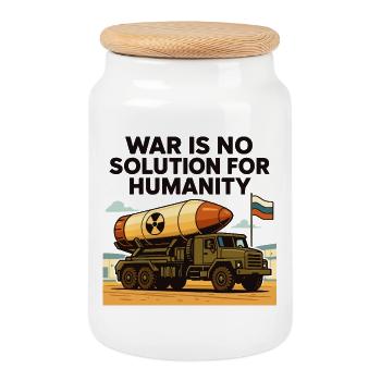 War is not a solution - Cookie Jar with Wooden Lid - white - Front