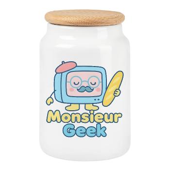 Monsieur Geek Retro Surf - Boîte à biscuits avec couvercle en bois - blanc - Devant