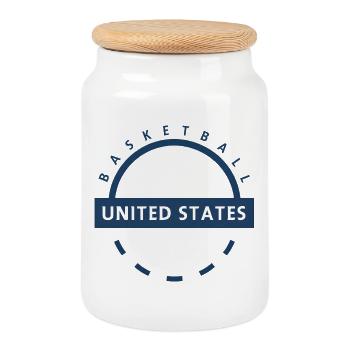 Basketball United States Emblem - Cookie Jar with Wooden Lid - white - Front
