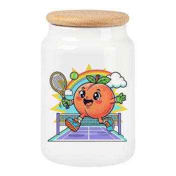 Peach Tennis - Cookie Jar with Wooden Lid - white - Front