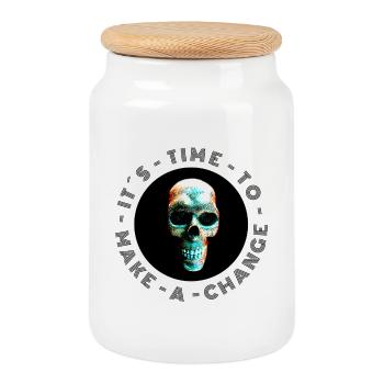 Néon demi-teintes tête de mort, Halloween, Rock, Motard - Boîte à biscuits avec couvercle en bois - blanc - Devant