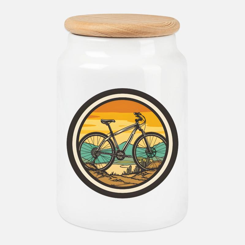 Mountainbiking Porträt - Keksdose mit Holzdeckel - Weiß