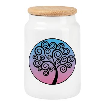 Black Spiral Tree of Life - Cookie Jar with Wooden Lid - white - Front