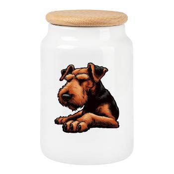 Parler à la patte Airedale Terrier Airedales - Boîte à biscuits avec couvercle en bois - blanc - Devant